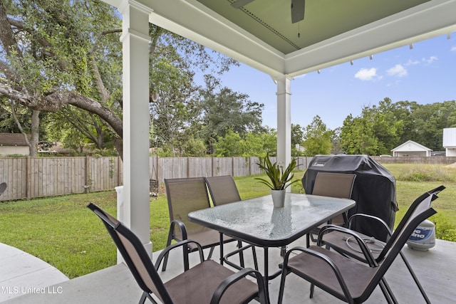 435 Bills Ave, Ocean Springs, MS 39564 - view of patio / terrace featuring a ceiling fan, outdoor dining space, and grilling area