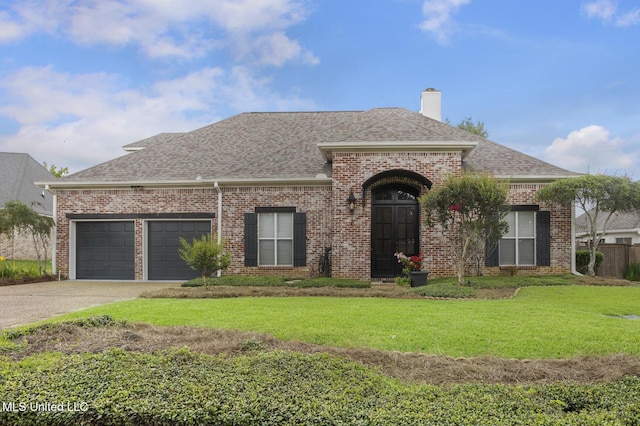 504 Carlisle Cir, Madison, MS 39110 - french country home with roof with shingles, brick siding, a chimney, and driveway