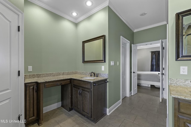 8185 Ridgewood Dr, Kiln, MS 39556 - full bath featuring vanity, ornamental molding, tile patterned flooring, baseboards, and recessed lighting