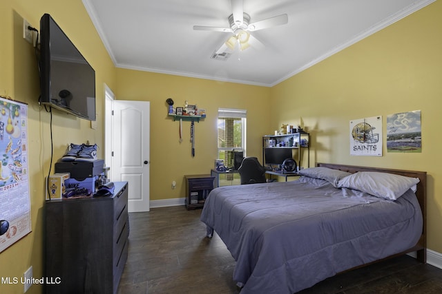 8185 Ridgewood Dr, Kiln, MS 39556 - bedroom with crown molding, wood finished floors, baseboards, and ceiling fan