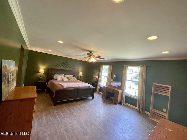 1103 N Yale St, Cleveland, MS 38732 - bedroom with ornamental molding, recessed lighting, wood finished floors, baseboards, and ceiling fan