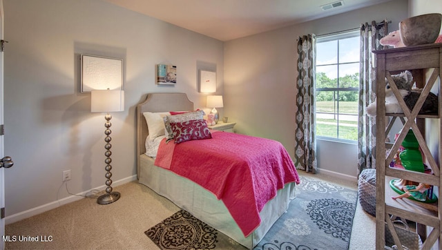 carpeted bedroom with multiple windows