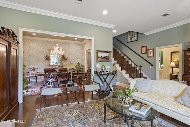 150 Harper St, Ridgeland, MS 39157 - living area with ornamental molding, stairway, wood finished floors, baseboards, and recessed lighting