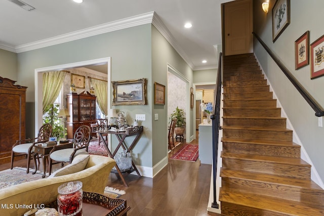 150 Harper St, Ridgeland, MS 39157 - stairway with wood finished floors, recessed lighting, baseboards, and crown molding