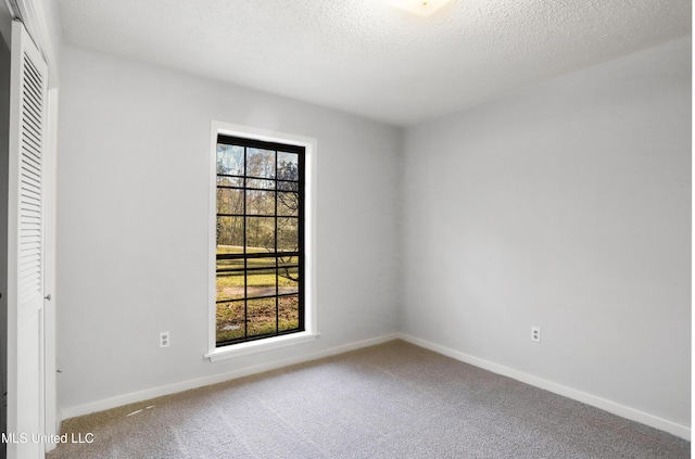 carpeted spare room featuring plenty of natural light and a textured ceiling