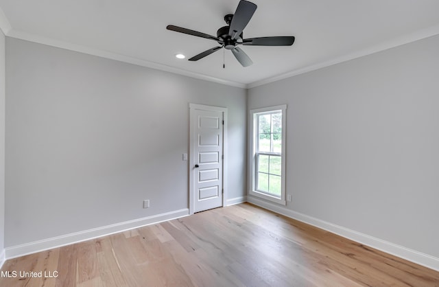124 Grayson Way, Madison, MS 39110 - spare room with baseboards, light wood-style flooring, crown molding, recessed lighting, and a ceiling fan