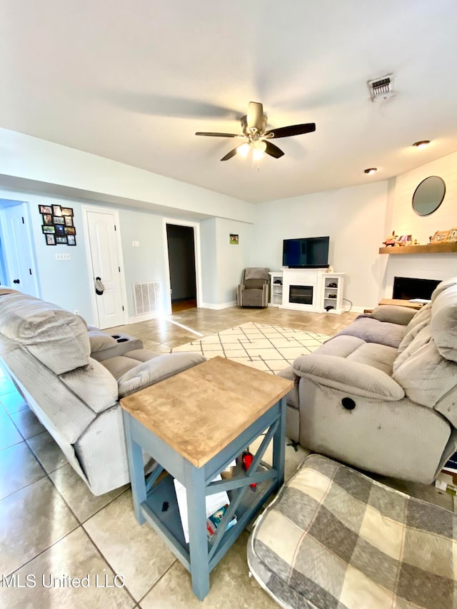 living room with ceiling fan