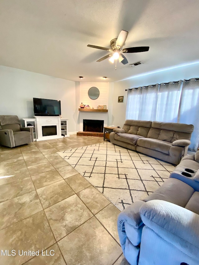 living room with ceiling fan