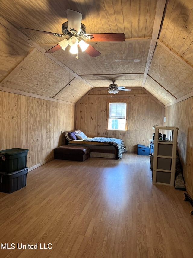 46 Stirling Rd, Natchez, MS 39120 - unfurnished bedroom with hardwood / wood-style floors, wood walls, wooden ceiling, and vaulted ceiling