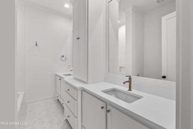 126 Herons Bay Cir Lot 1136, Madison, MS 39110 - bathroom featuring baseboards, marble finish floor, a sink, and double vanity
