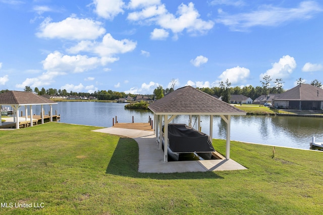 126 Herons Bay Cir Lot 1136, Madison, MS 39110 - view of dock featuring boat lift, a gazebo, a water view, and a yard