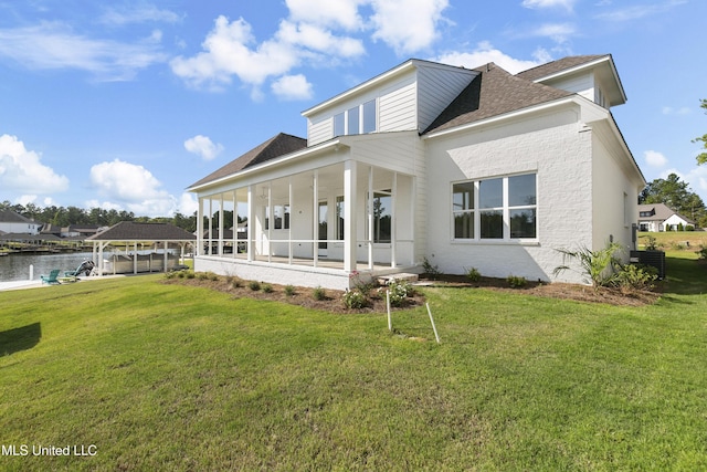126 Herons Bay Cir Lot 1136, Madison, MS 39110 - back of property featuring a water view, boat lift, a yard, cooling unit, and roof with shingles