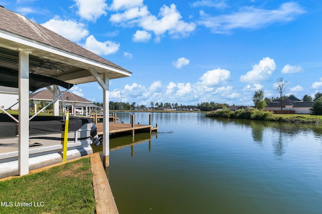 view of dock featuring a water view