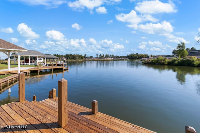 view of dock featuring a water view