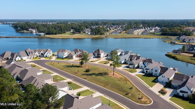 aerial view with a water view