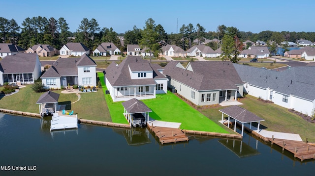 bird's eye view featuring a water view