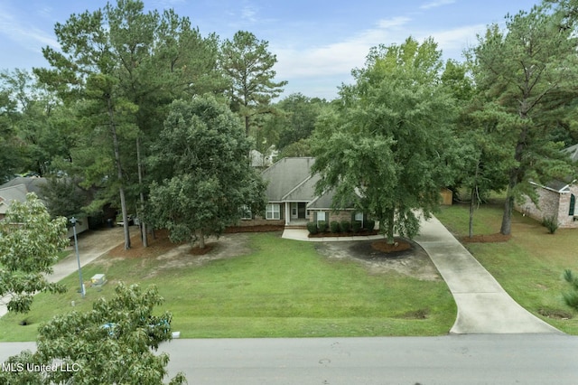 view of home's community featuring driveway and a yard