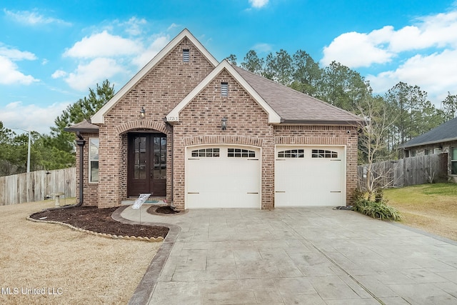 view of front facade featuring a garage and french doors