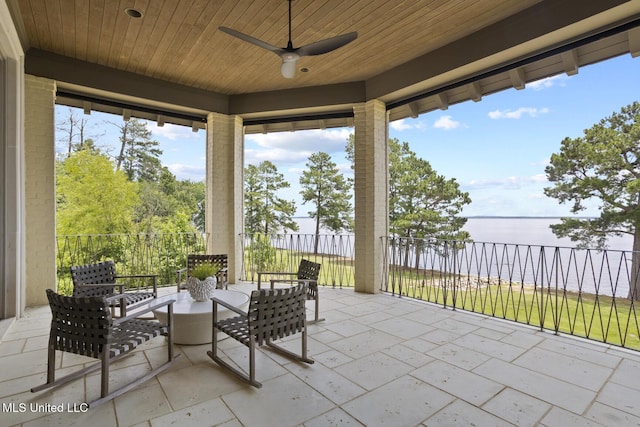 150 Old Trace Rd, Madison, MS 39110 - view of patio featuring a water view and ceiling fan