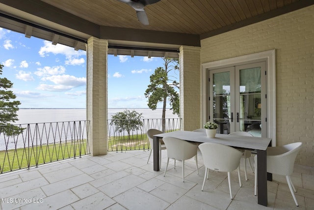 150 Old Trace Rd, Madison, MS 39110 - view of patio / terrace with a water view, french doors, ceiling fan, and outdoor dining area