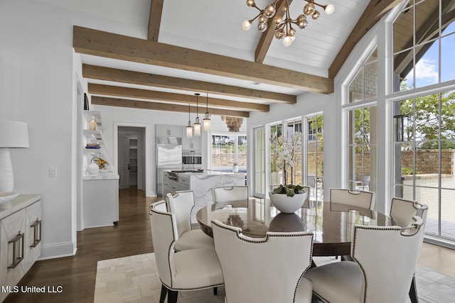 150 Old Trace Rd, Madison, MS 39110 - dining space featuring a chandelier, plenty of natural light, beam ceiling, and dark wood-type flooring