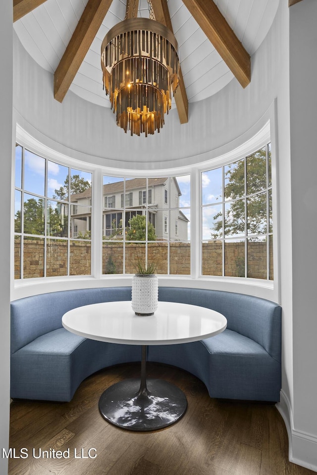 150 Old Trace Rd, Madison, MS 39110 - living area featuring beamed ceiling, a chandelier, and wood finished floors