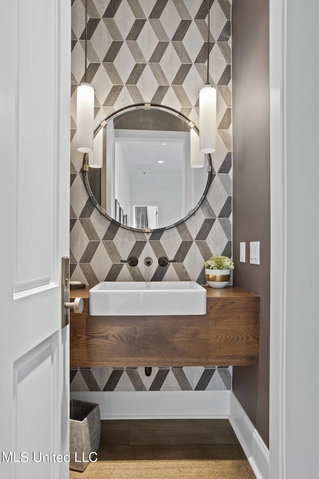 150 Old Trace Rd, Madison, MS 39110 - bathroom with vanity and decorative backsplash