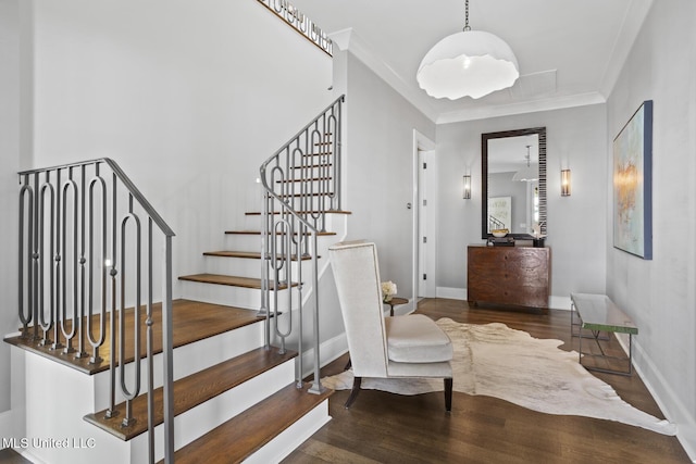 150 Old Trace Rd, Madison, MS 39110 - stairs with wood finished floors and ornamental molding