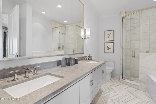 150 Old Trace Rd, Madison, MS 39110 - full bath with a shower stall, double vanity, a bathtub, tile patterned flooring, and recessed lighting