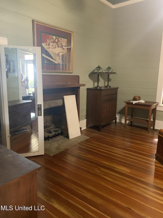 living room with dark wood-type flooring