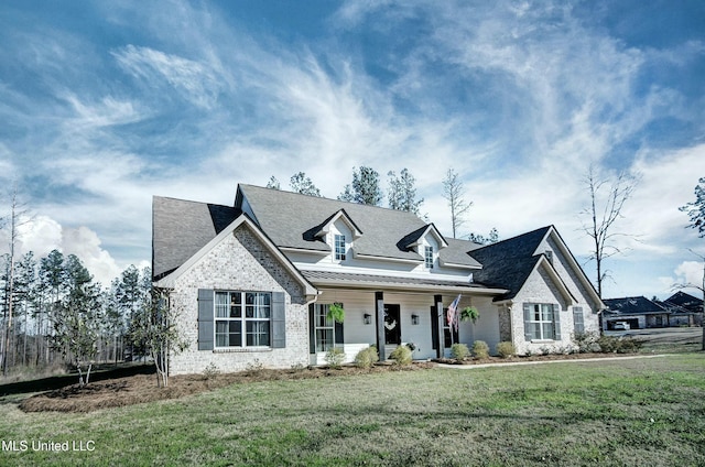 view of front of home featuring brick siding and a front yard