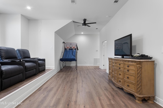 interior space featuring ceiling fan and hardwood / wood-style flooring