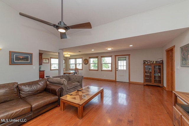 11088 Tahiti St, Bay Saint Louis, MS 39520 - living area featuring light wood-style floors, baseboards, a ceiling fan, and recessed lighting