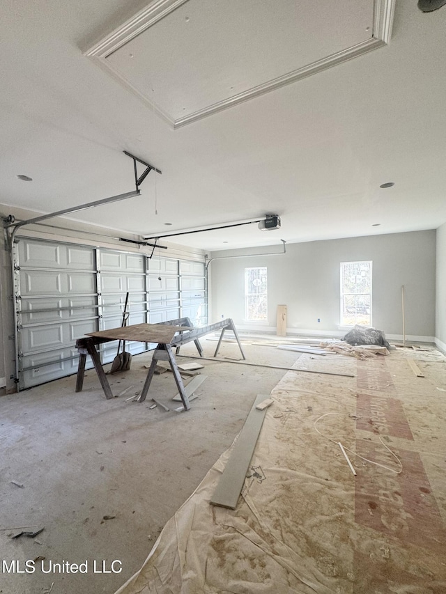 garage with a garage door opener