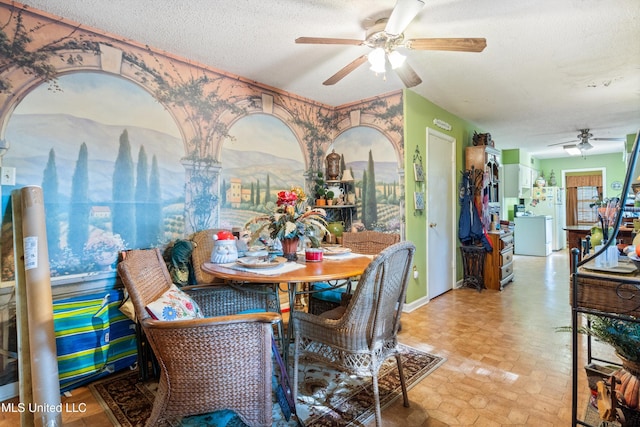 1825 Brookhaven Dr, Southaven, MS 38671 - dining room featuring a ceiling fan, a textured ceiling, and wallpapered walls