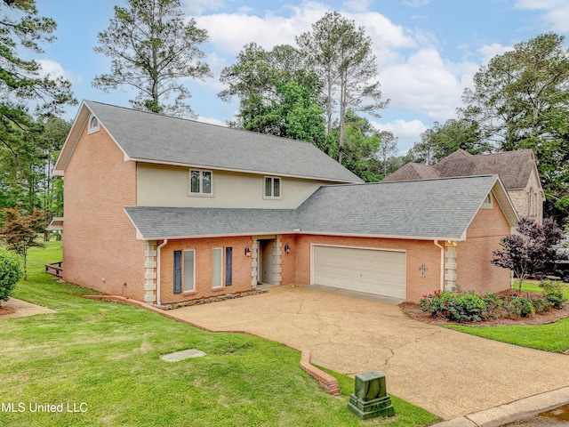 3099 E Fairway Dr, Brandon, MS 39047 - traditional home with brick siding, a shingled roof, concrete driveway, a garage, and a front lawn