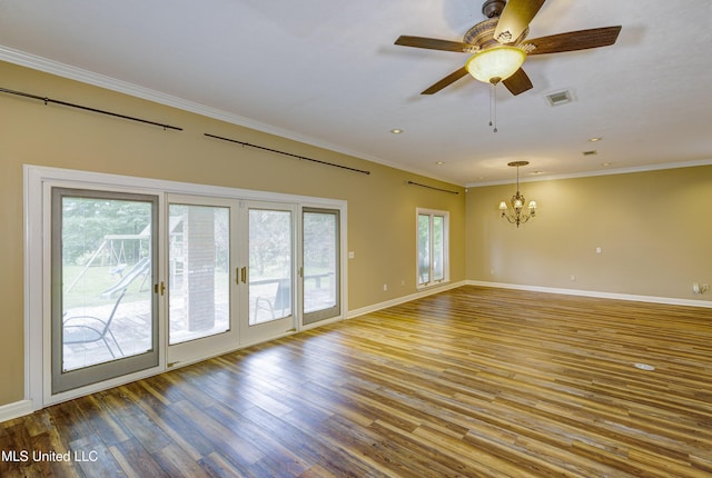3099 E Fairway Dr, Brandon, MS 39047 - spare room featuring a chandelier, ornamental molding, wood finished floors, baseboards, and recessed lighting