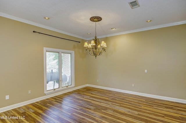 3099 E Fairway Dr, Brandon, MS 39047 - unfurnished room featuring a chandelier, baseboards, wood finished floors, crown molding, and recessed lighting