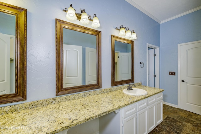 3099 E Fairway Dr, Brandon, MS 39047 - bathroom featuring ornamental molding, stone finish floors, and vanity
