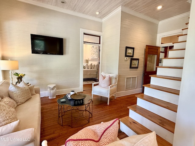 101 E E President, Greenwood, MS 38930 - living room featuring ornamental molding, stairs, recessed lighting, and wood finished floors