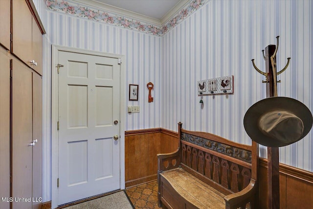 350 Whitfield Rd, Brandon, MS 39042 - foyer with wallpapered walls, wainscoting, and wooden walls