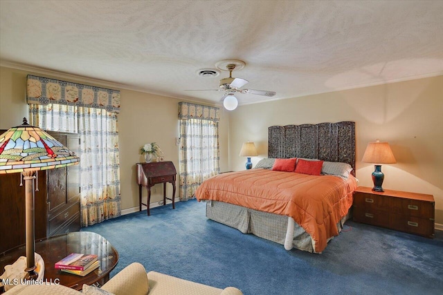 350 Whitfield Rd, Brandon, MS 39042 - bedroom with crown molding, carpet floors, a ceiling fan, and a textured ceiling