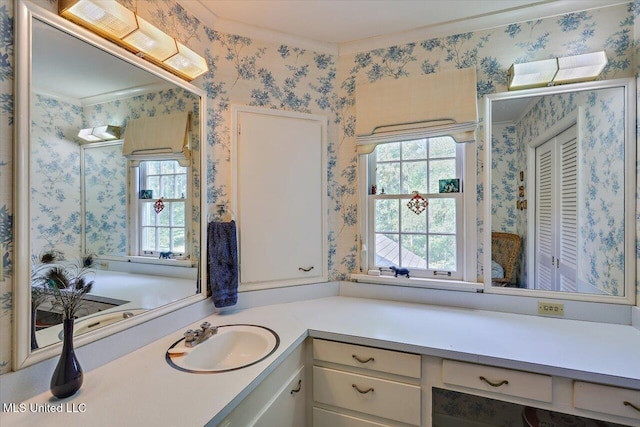 350 Whitfield Rd, Brandon, MS 39042 - bathroom with wallpapered walls, healthy amount of natural light, and vanity