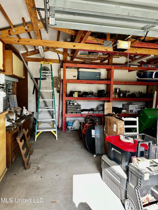 garage with a garage door opener