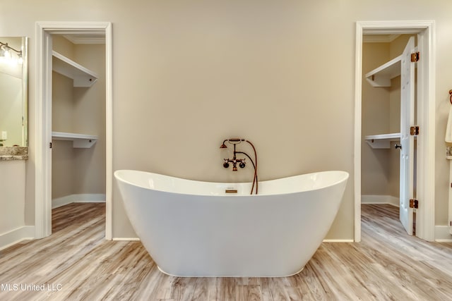 bathroom featuring a washtub and hardwood / wood-style floors