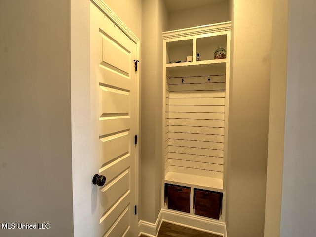 mudroom featuring wood-type flooring