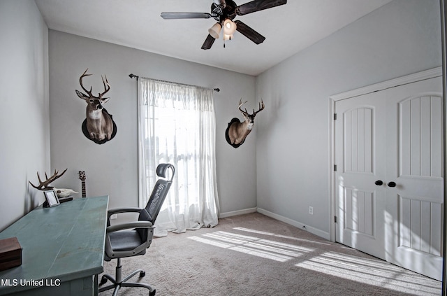 236 Cooper Ln, Canton, MS 39046 - office area with ceiling fan, baseboards, and carpet floors