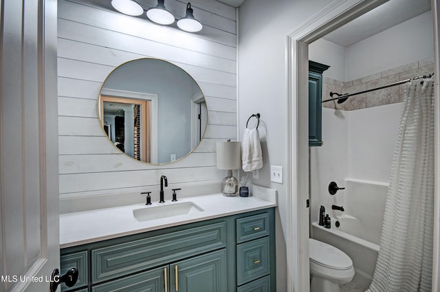236 Cooper Ln, Canton, MS 39046 - full bath with toilet, shower / bath combo, wooden walls, and vanity