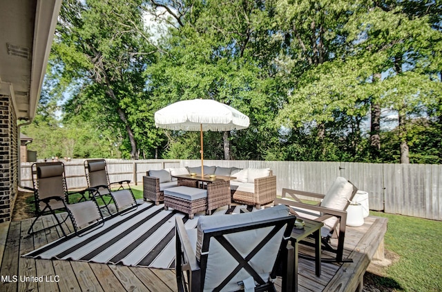 236 Cooper Ln, Canton, MS 39046 - wooden deck featuring outdoor lounge area and a fenced backyard