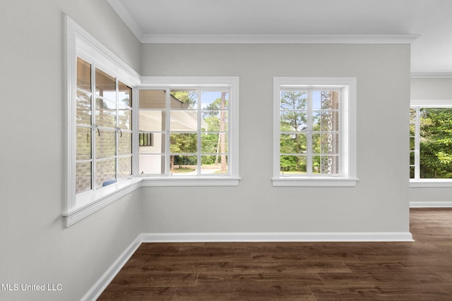 112 Louis Wilson Dr, Brandon, MS 39042 - empty room with crown molding, dark wood-style floors, and healthy amount of natural light
